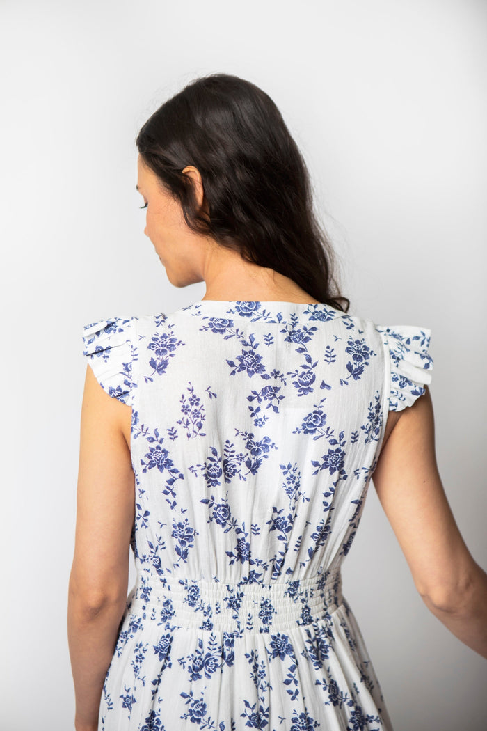 Milos Flutter Sleeve Floral Midi Dress
