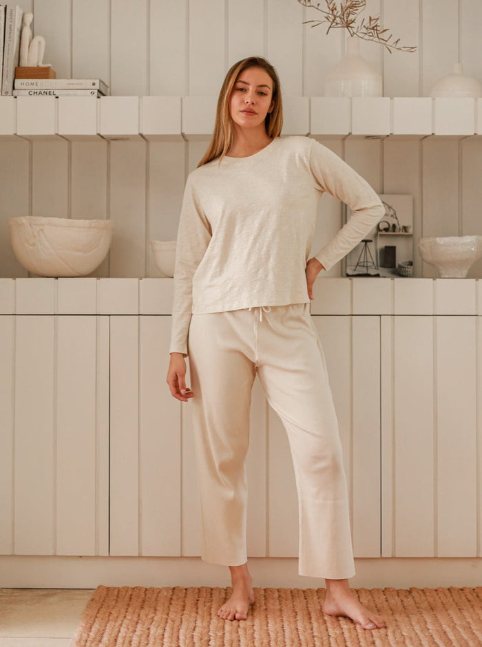 cream slub cotton long-sleeve t-shirt