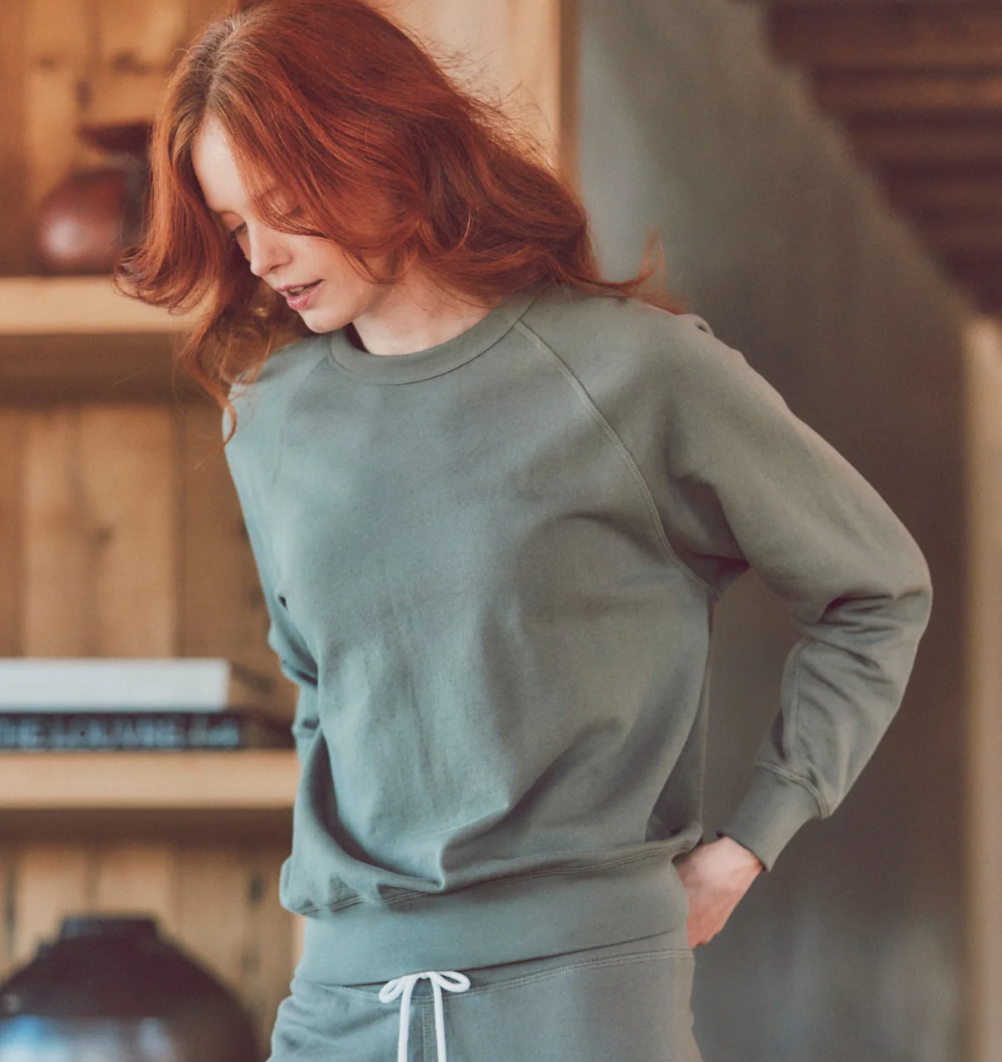 model in a crewneck sweatshirt