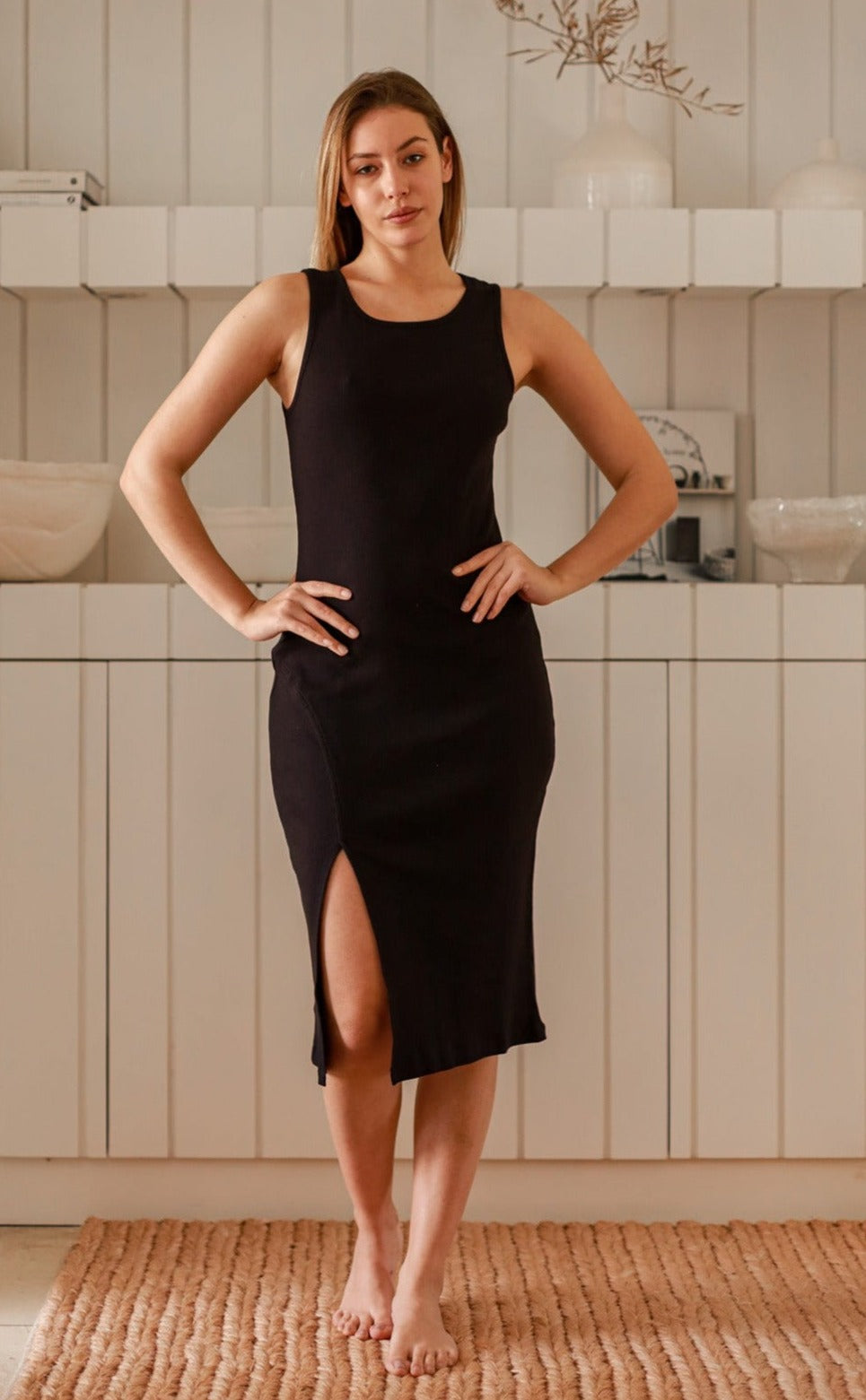 Sky Ribbed Dress | Female | Black | M | Leallo