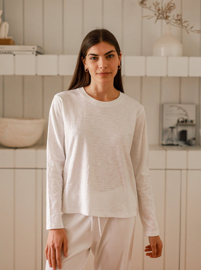white long-sleeve slub t-shirt