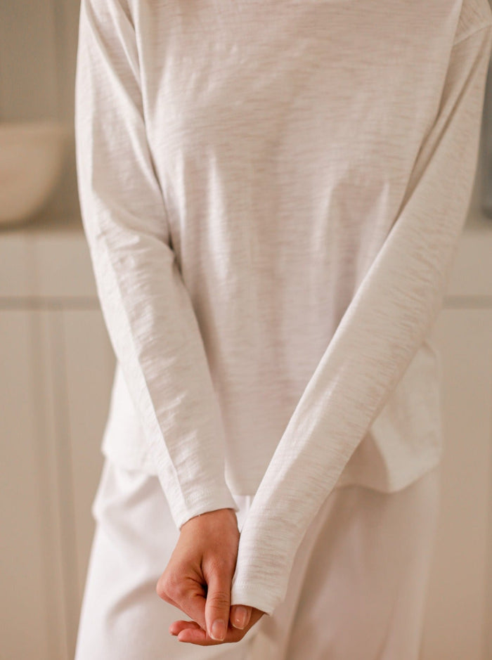 white long-sleeve slub tee