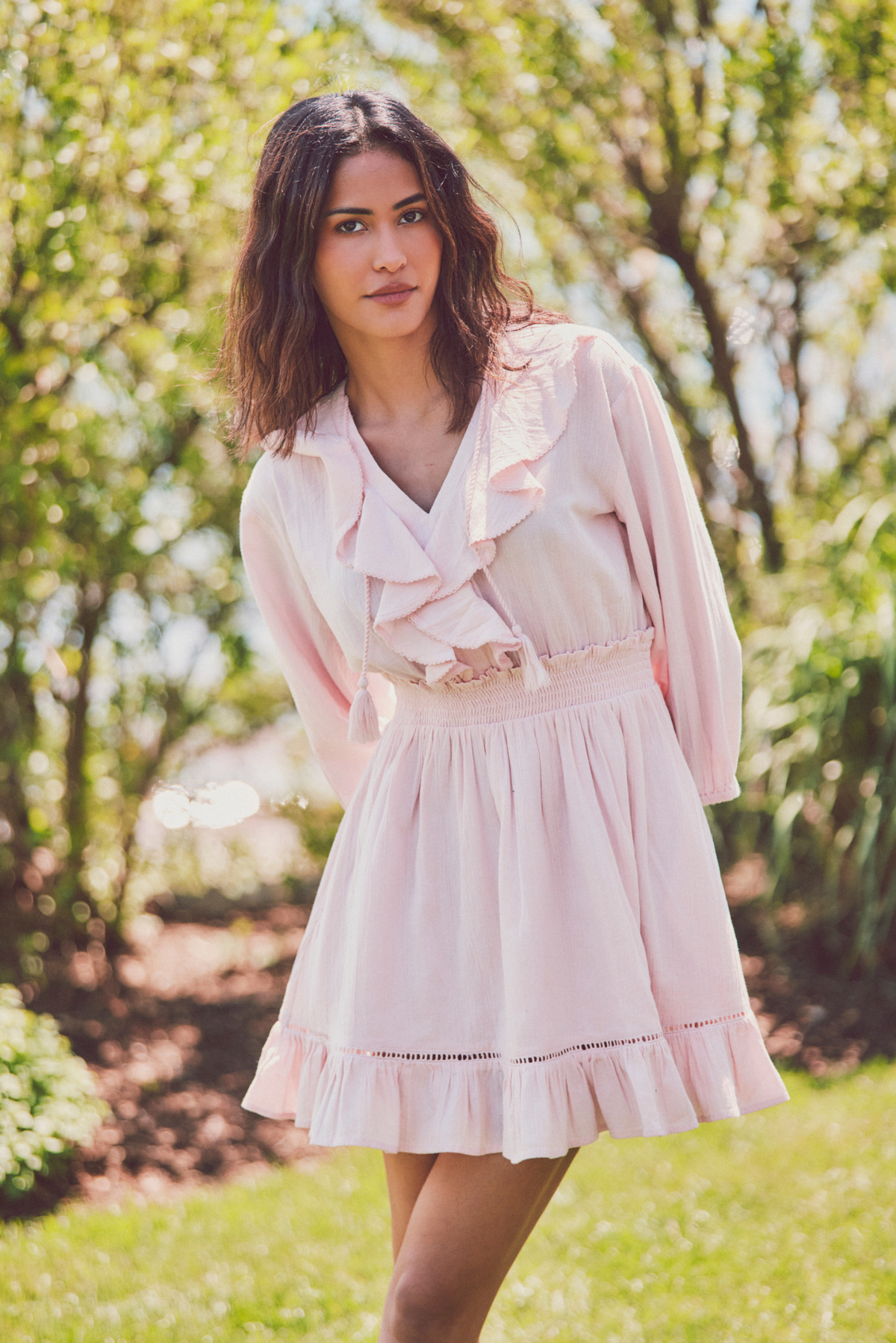 mini spring dress Spring Bloom Tied Shoulder Embellished Mini Dress Pink