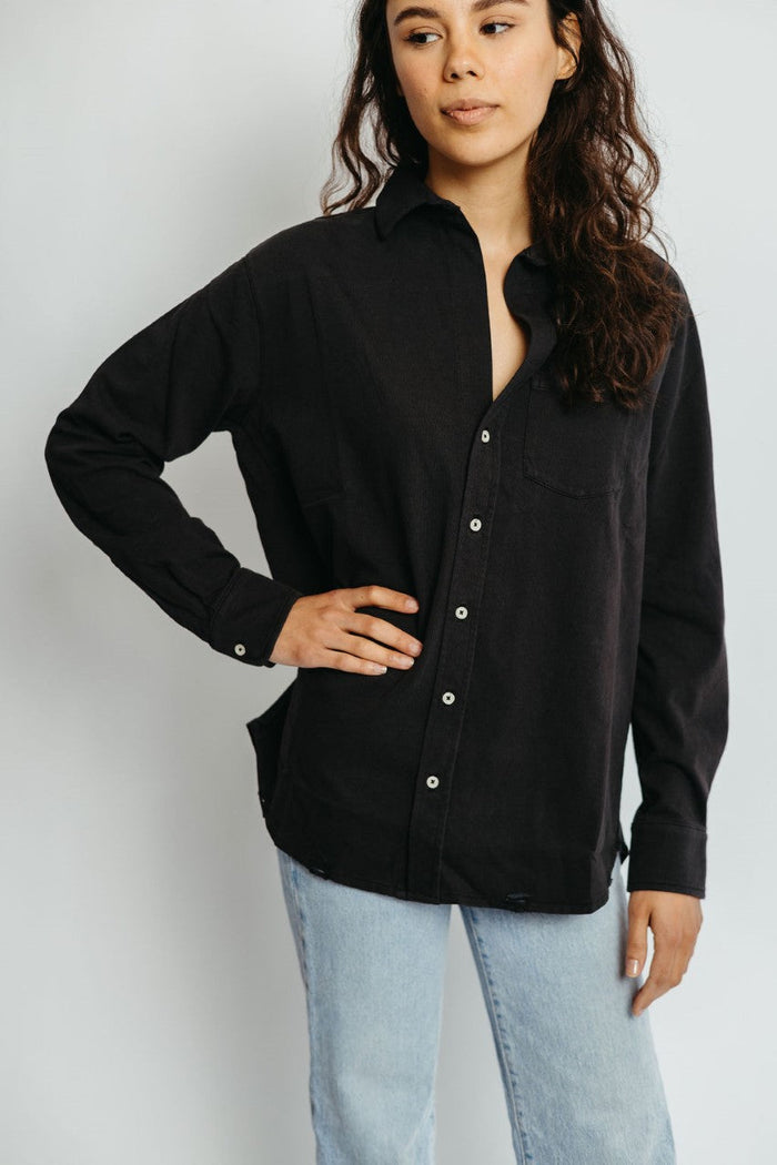 andi distressed button down to