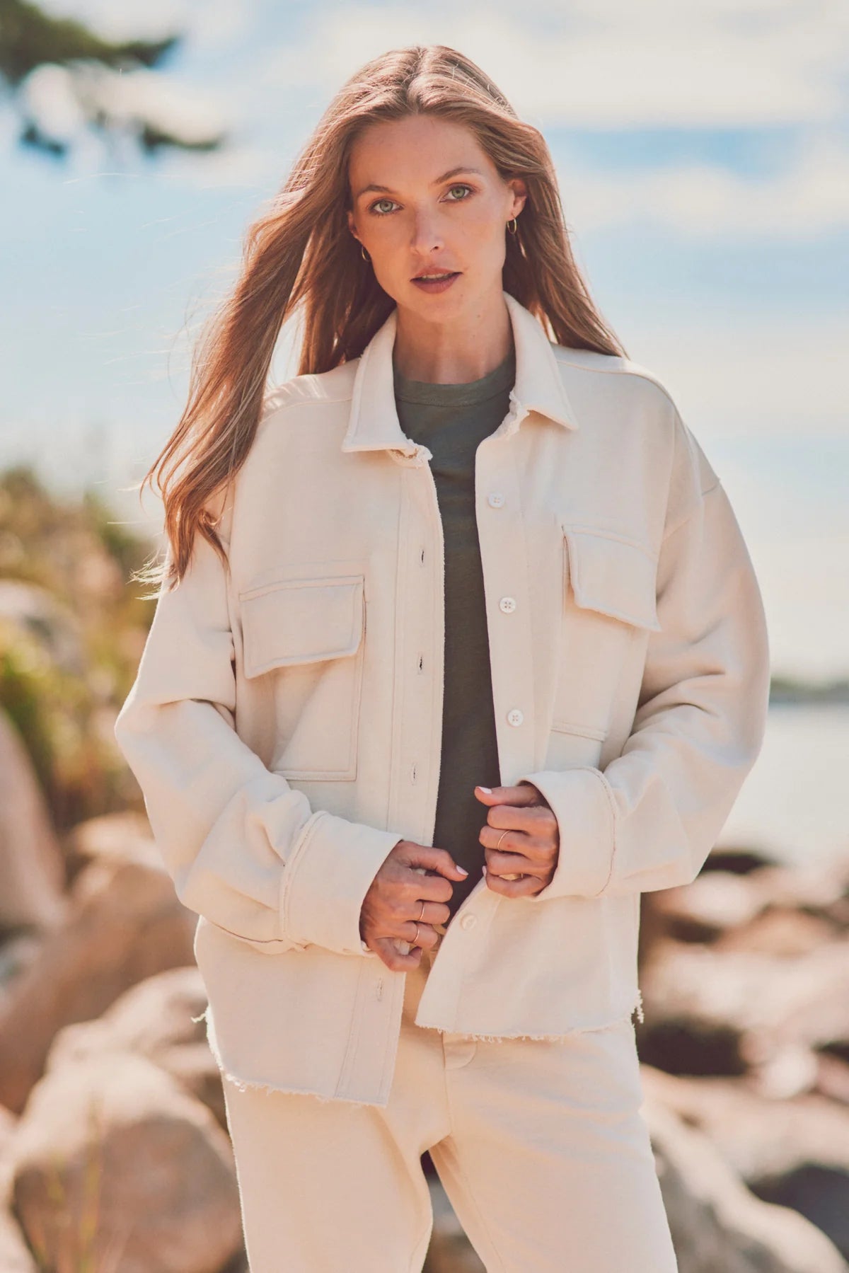 Woman in a cream Dartmouth Jacket