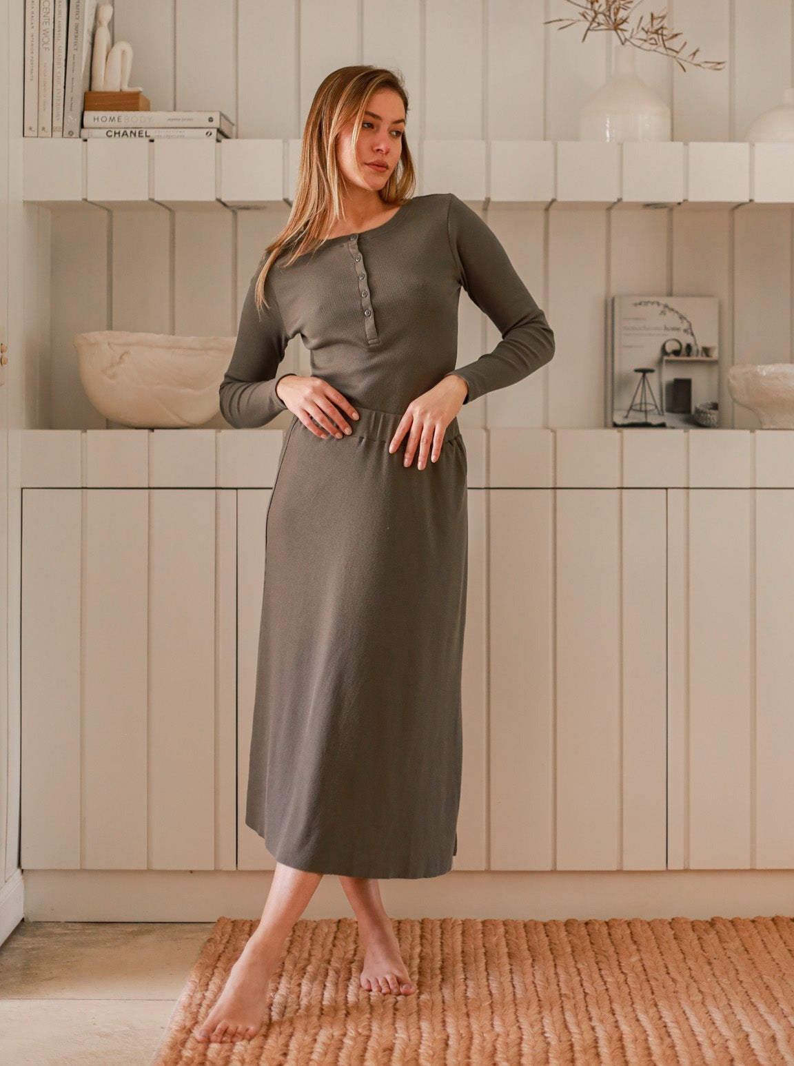 【I AM MARI】Railro Ribbed Turtleneck Knit Banding Skirt Set Maddy Ribbed Skirt