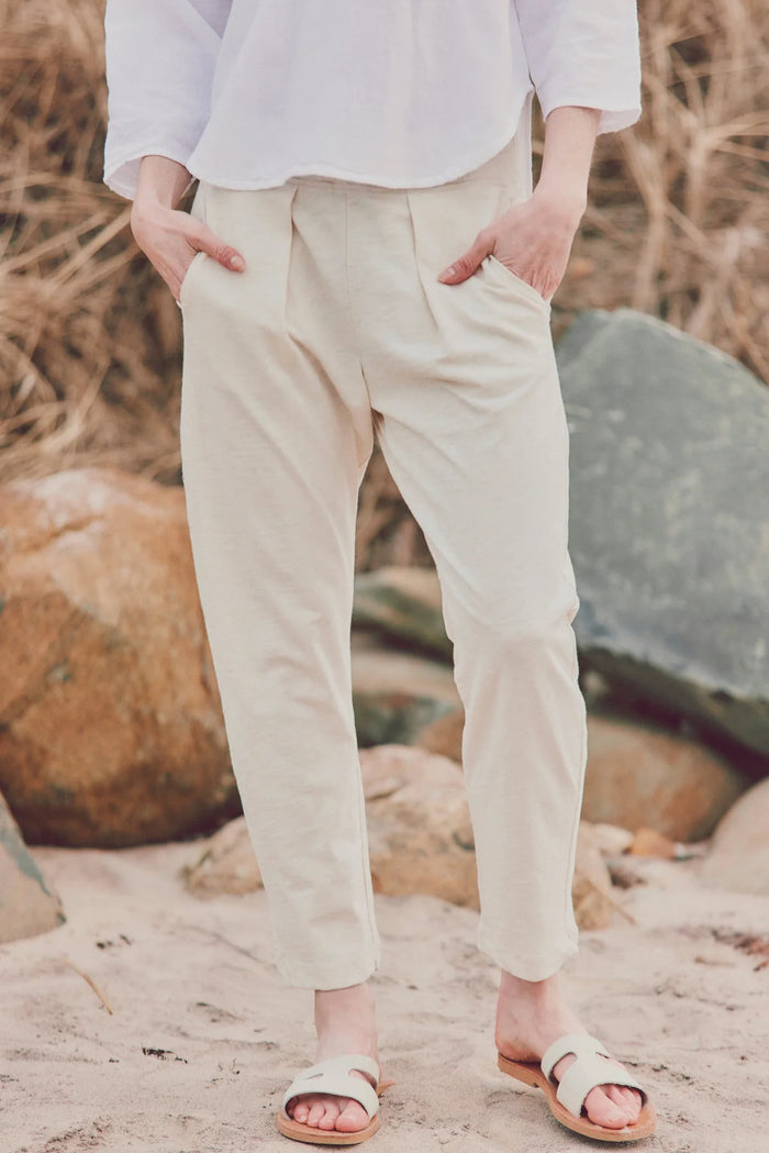 model wearing ivory sunset pants